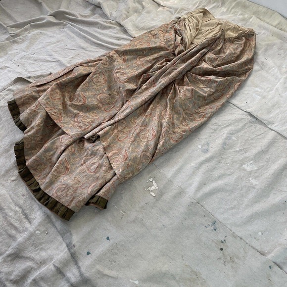 Antique 1800s Printed Asymmetric Walking Dress Skirt Bustle Draping Pleats - Picture 5 of 16